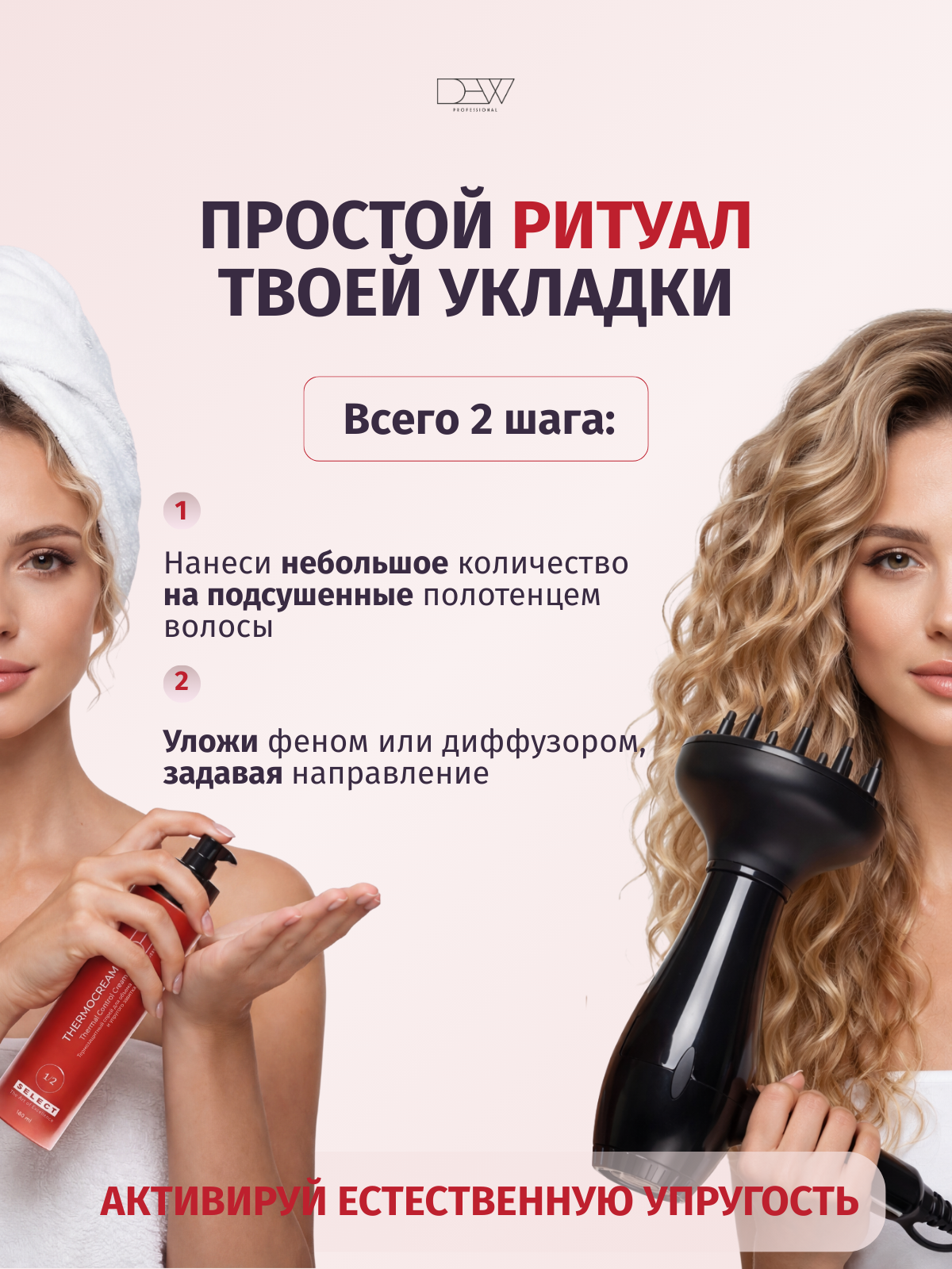 Dew Professional Select Thermocream Термозащитный крем для объема и упругости завитка 180 мл. в подарочной коробке